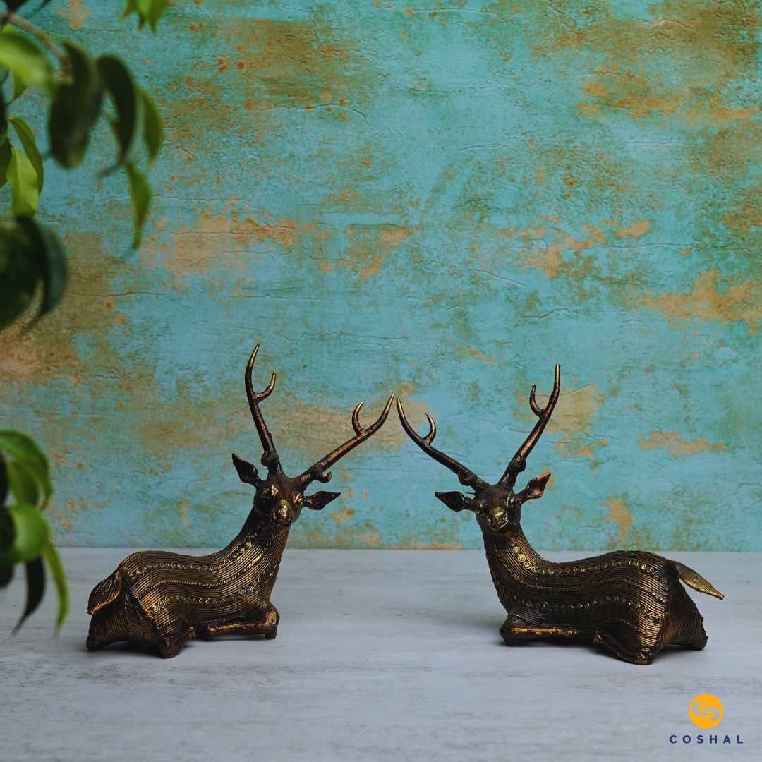 Bell Metal Deer Statue |  Best for table decor | Bastar Dhokra Art | Room Decor | Coshal | CD68 1