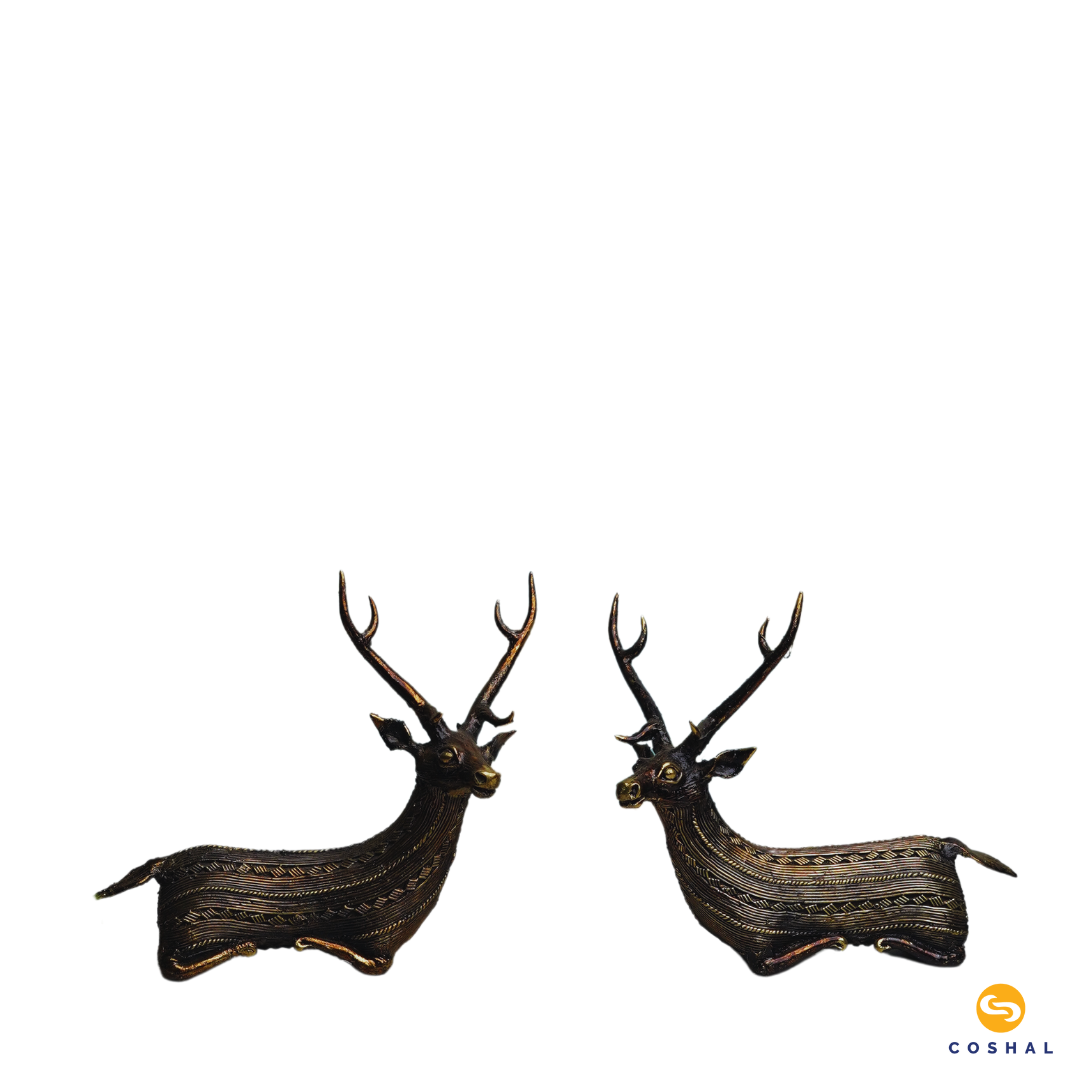 Brass Deer Statue Sitting Pair | Bastar Dhokra Art | Best for Room Decor | Coshal | CD67 3