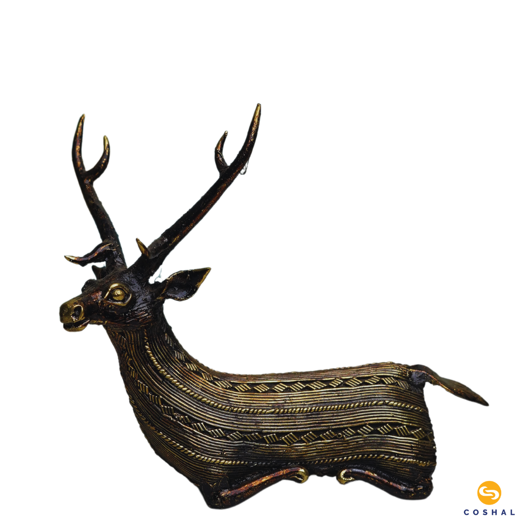 Brass Deer Statue Sitting Pair | Bastar Dhokra Art | Best for Room Decor | Coshal | CD67 4