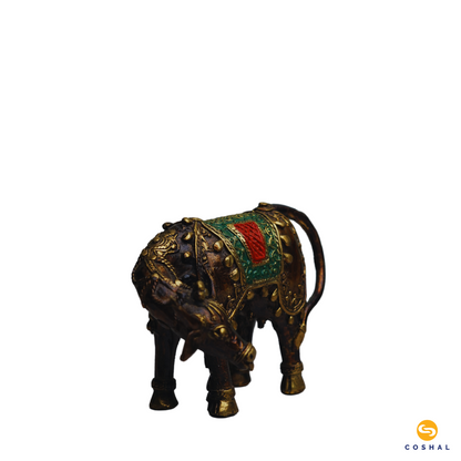 Brass Kamdhenu Cow and Calf Statue | Bastar Dhokra Art | Room Decor | Coshal | CD66 5