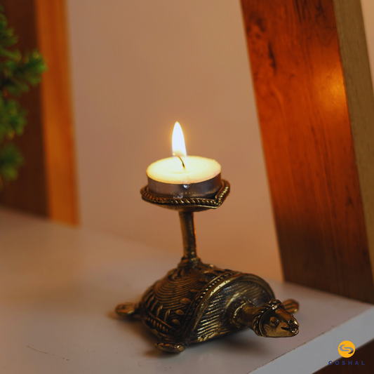 Brass Tortoise Tealight Candle Holder | Best for table decor Bastar Dhokra Art | Antique Decor | | Coshal | CD79 1