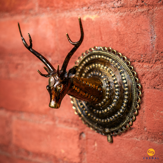 Brass Vintage Deer Head | Best for wall decor| Bastar Dhokra Art | Room Decor | Wall art for Living Room| Coshal | CD82 1