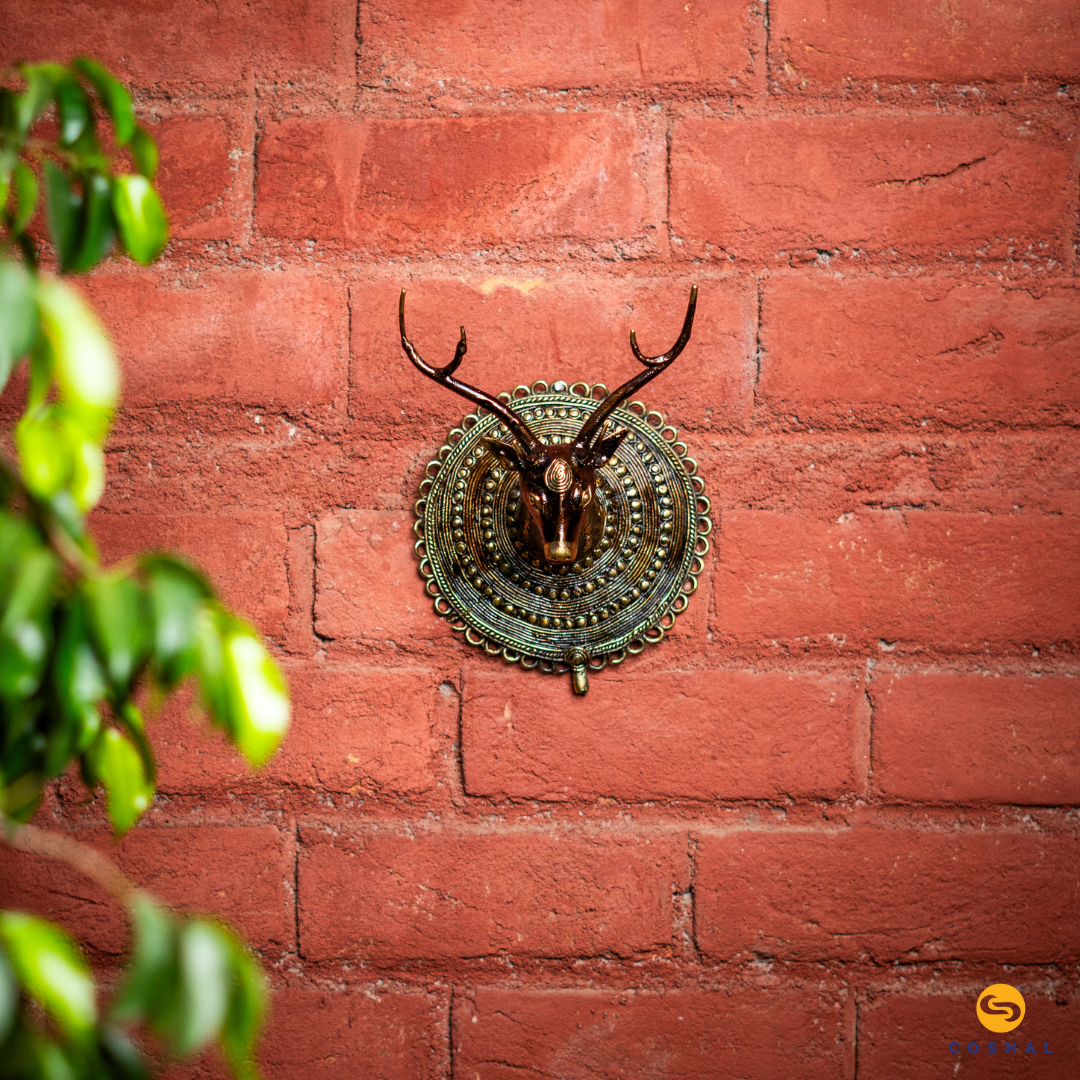 Brass Vintage Deer Head | Best for wall decor| Bastar Dhokra Art | Room Decor | Wall art for Living Room| Coshal | CD82 3
