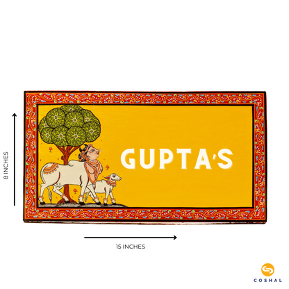 Cow and Calf Pattachitra Custom Name plates | Wooden Pattachitra Nameplates | NM03 3
