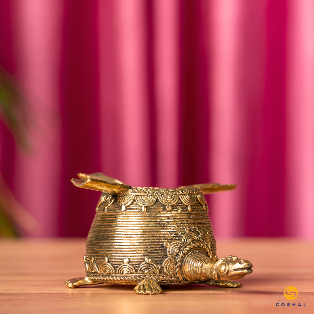 Dhokra Brass Handmade Ash Tray | Turtle Shaped | Coshal | CD86 4