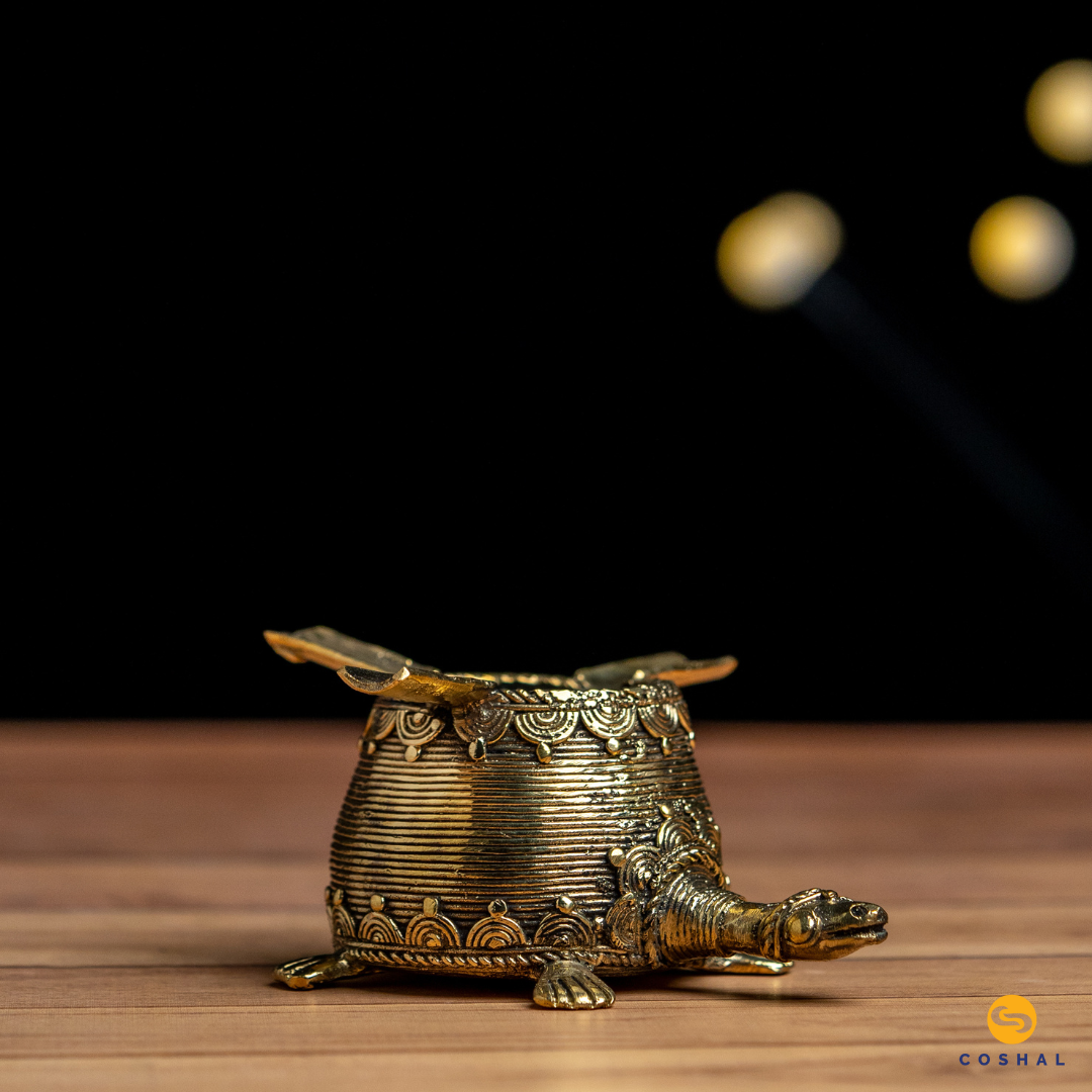 Dhokra Brass Handmade Ash Tray | Turtle Shaped | Coshal | CD86 2