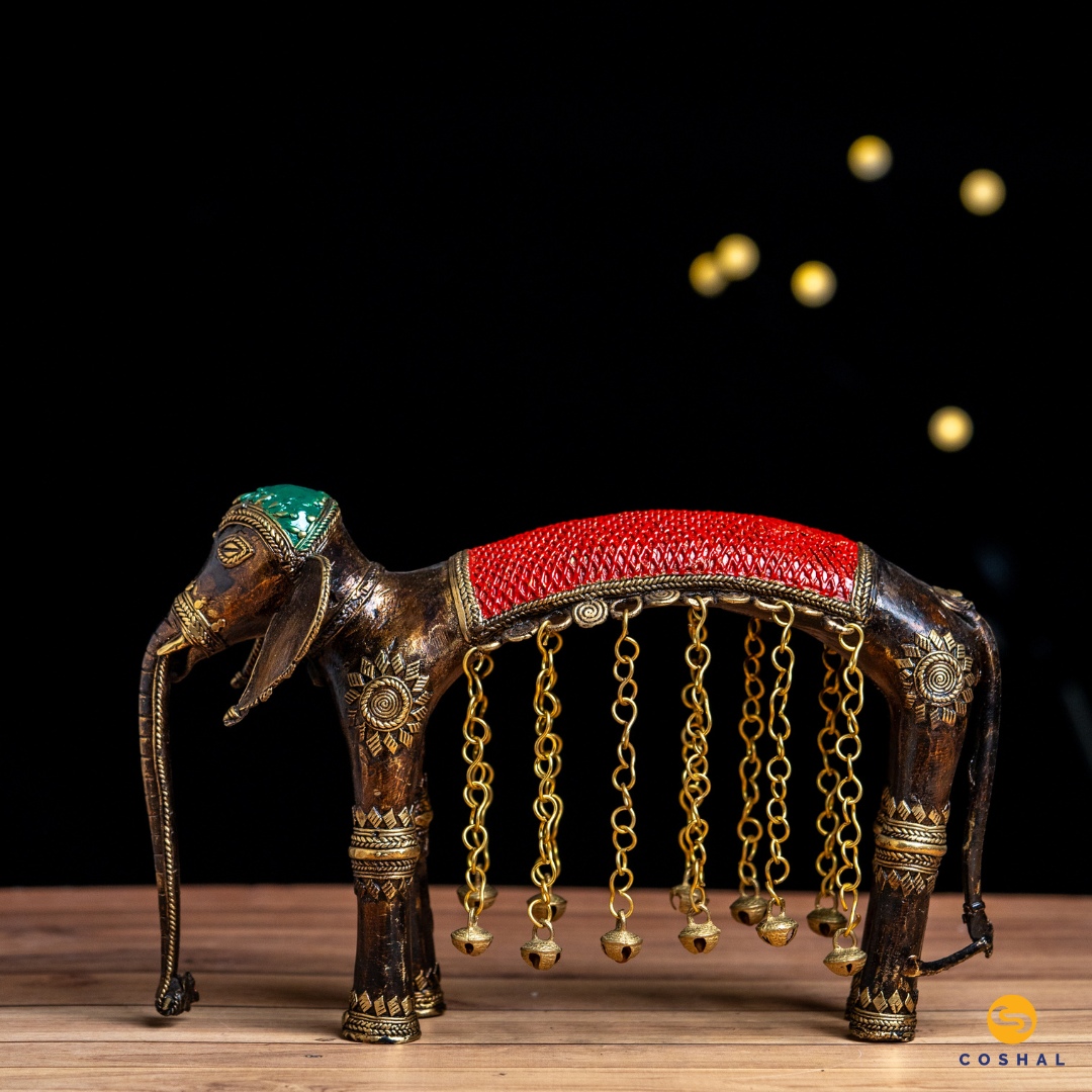 This exquisite Brass Elephant is a testament to the timeless Dhokra art, meticulously crafted by tribal artisans. 