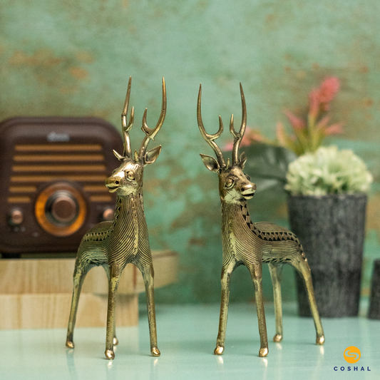 Handcrafted Dhokra Art Deer Standing | Dhokra Brass Home Decor | Best for table tops | Coshal | CD02 1