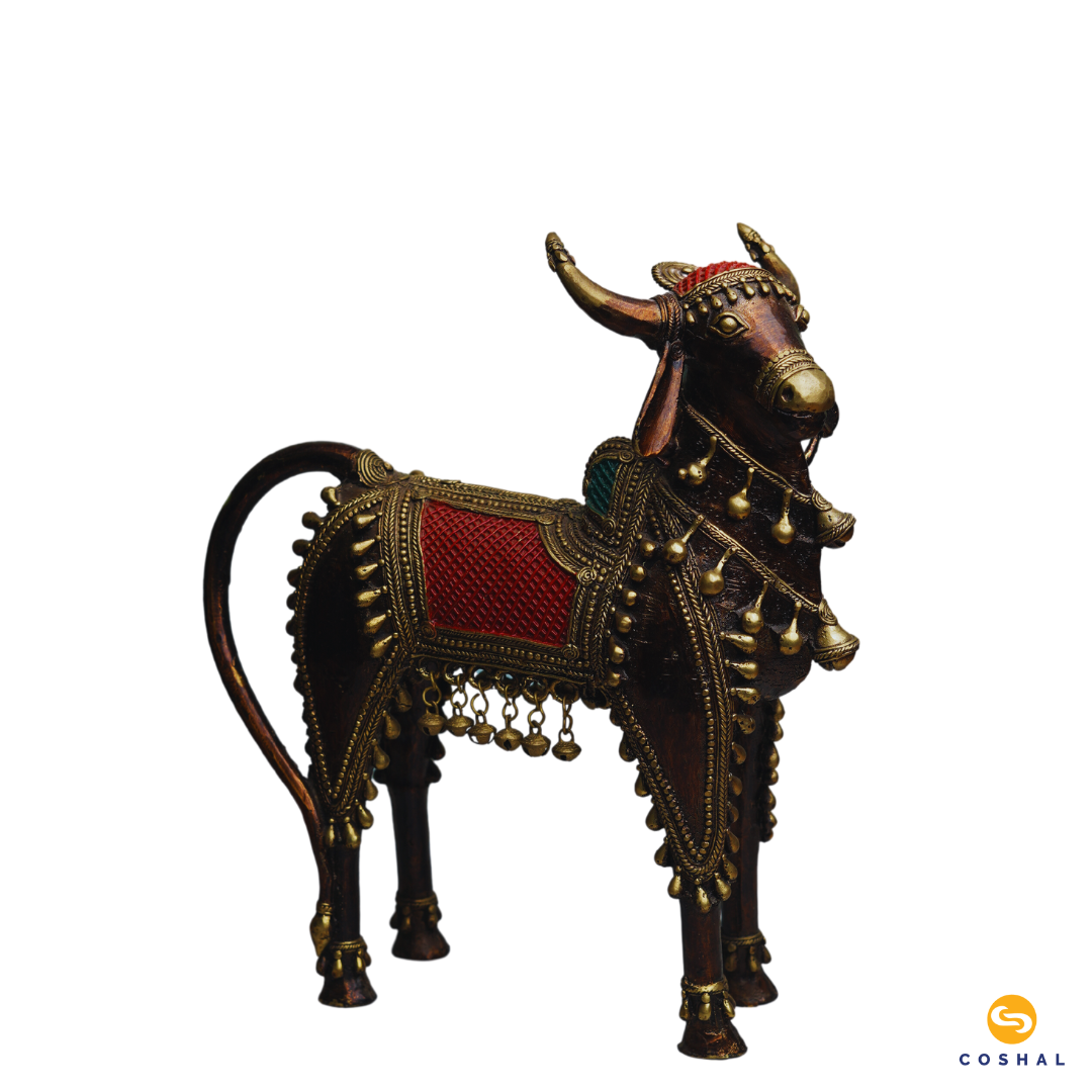 Handmade Bell Metal Craft Tribal Nandi | Best for table decor |  Bastar Dhokra Art | Room Decor | Coshal | CD59 4