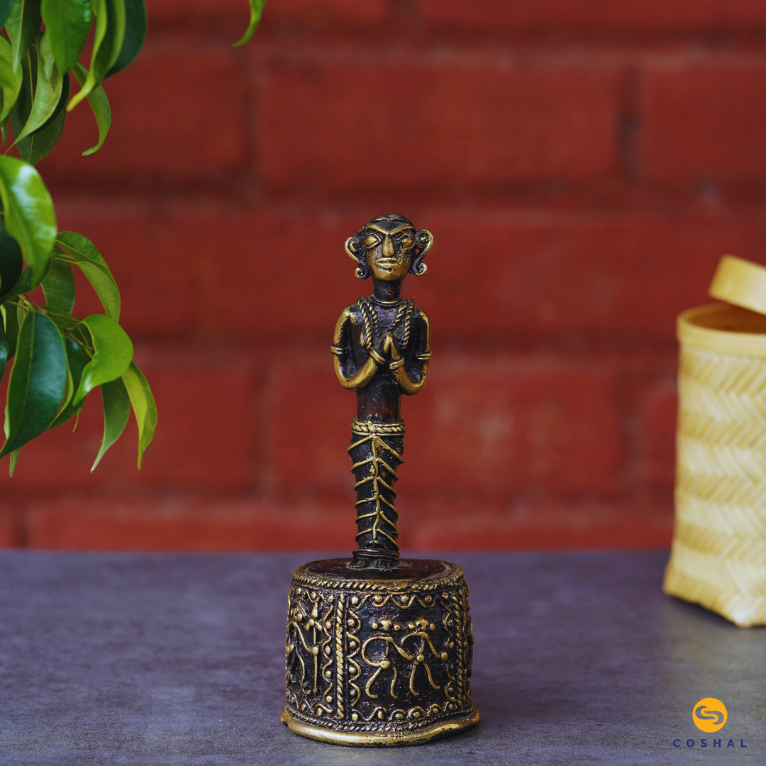 Handmade Brass Tribal Figurine | Bastar Dhokra Art | Decorative Showpiece | Coshal | CD55 1