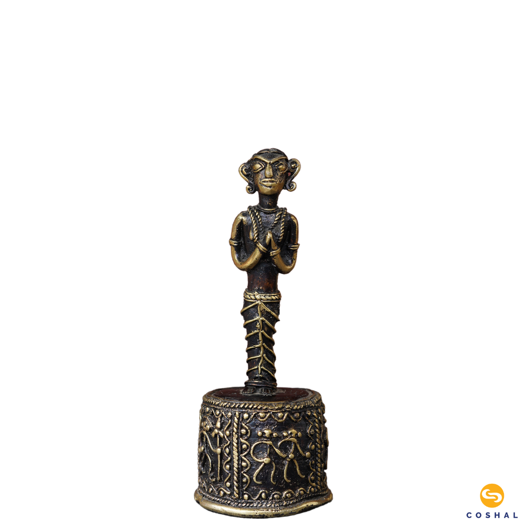 Handmade Brass Tribal Figurine | Bastar Dhokra Art | Decorative Showpiece | Coshal | CD55 4