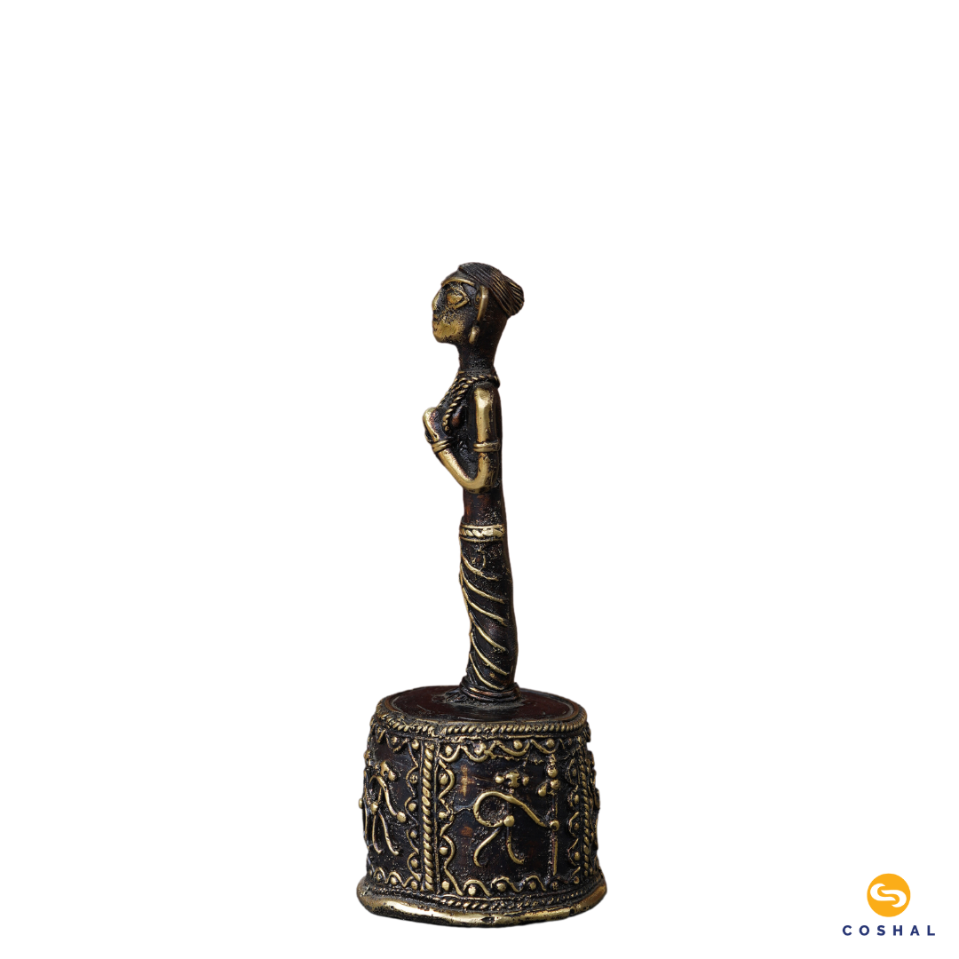 Handmade Brass Tribal Figurine | Bastar Dhokra Art | Decorative Showpiece | Coshal | CD55 5