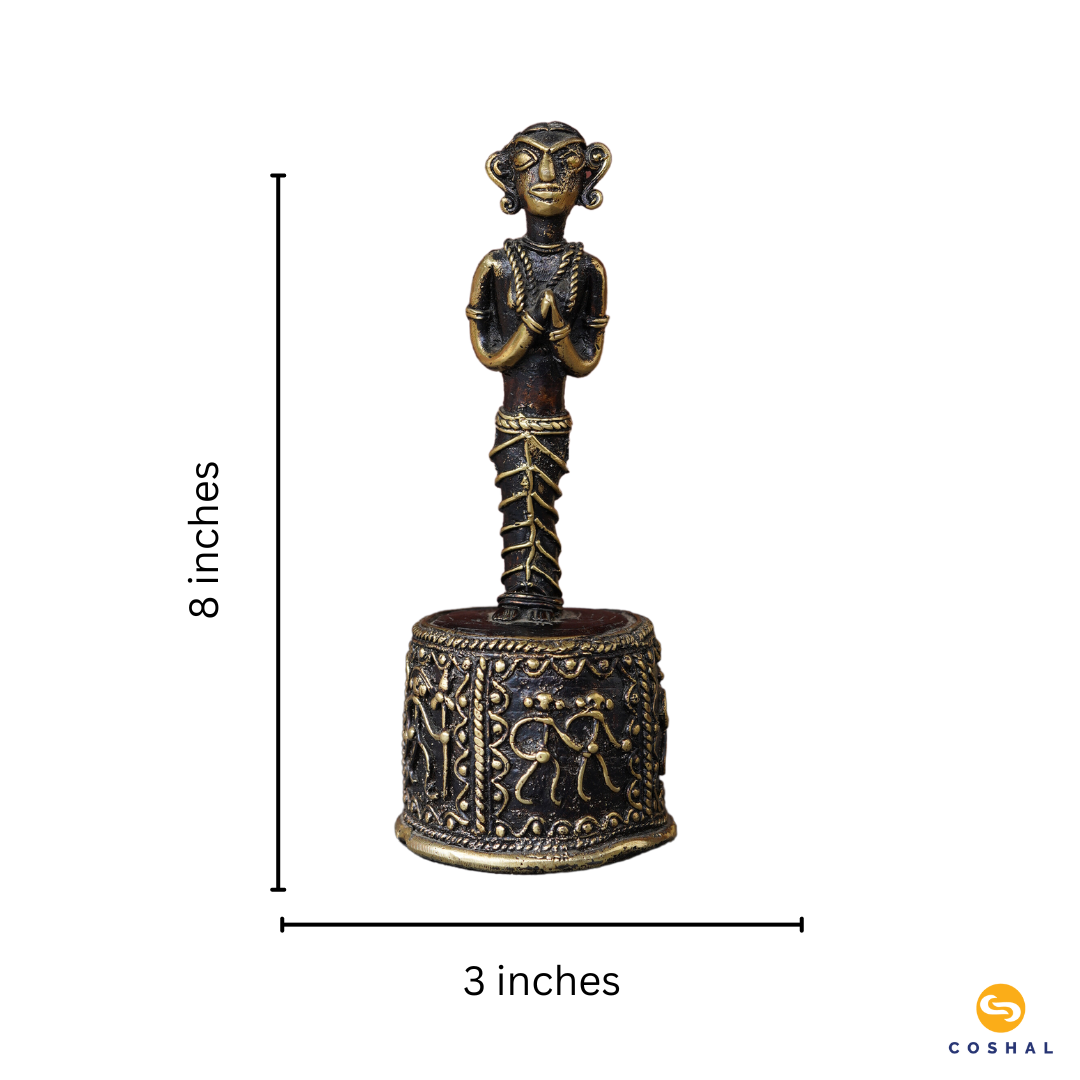 Handmade Brass Tribal Figurine | Bastar Dhokra Art | Decorative Showpiece | Coshal | CD55 7
