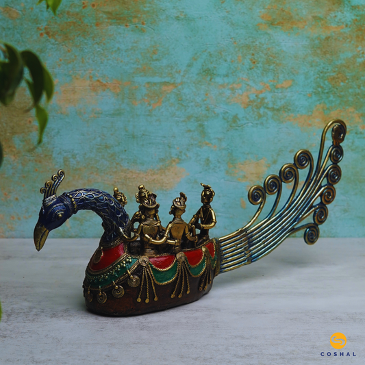 Handmade Dhokra Peacock Boat | Best for table decor | Bastar Dhokra Art | Coshal | CD63 1