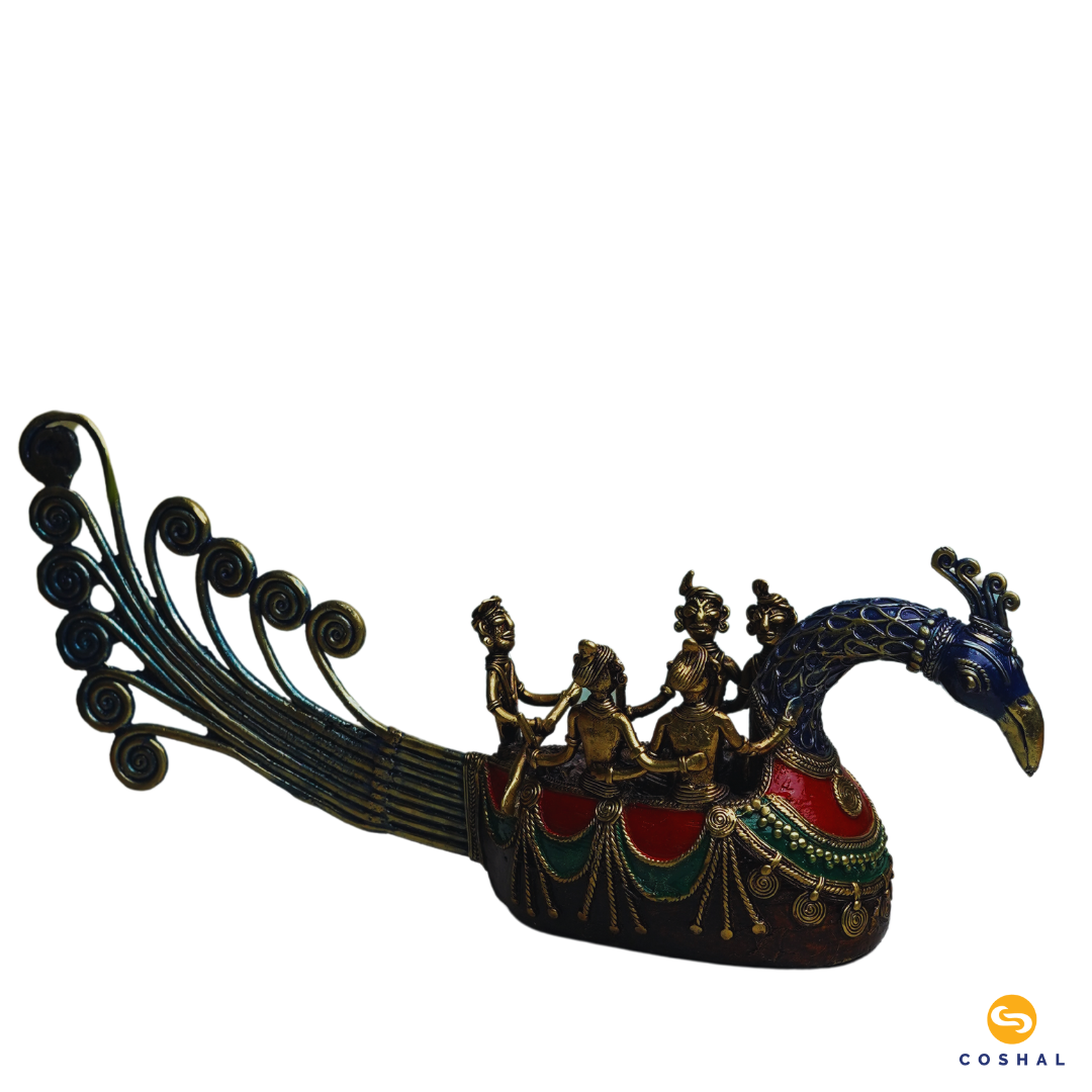 Handmade Dhokra Peacock Boat | Best for table decor | Bastar Dhokra Art | Coshal | CD63 4