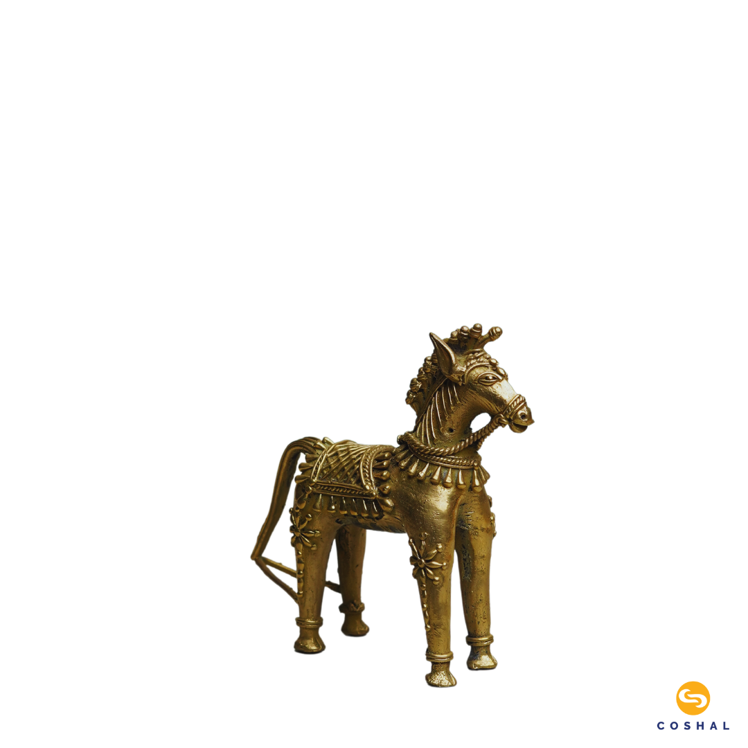 Handmade Golden Brass Standing Horse Statue | Bell Metal art statue | Room Decor | Coshal |CD70 4