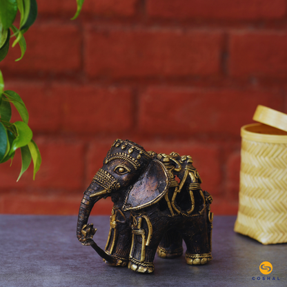 Handmade Indian Brass Elephant | Decorative Brass Showpiece | Bastar Dhokra Art | Coshal | CD52 1