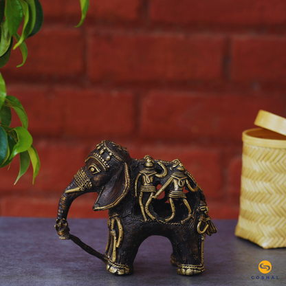 Handmade Indian Brass Elephant | Decorative Brass Showpiece | Bastar Dhokra Art | Coshal | CD52 2