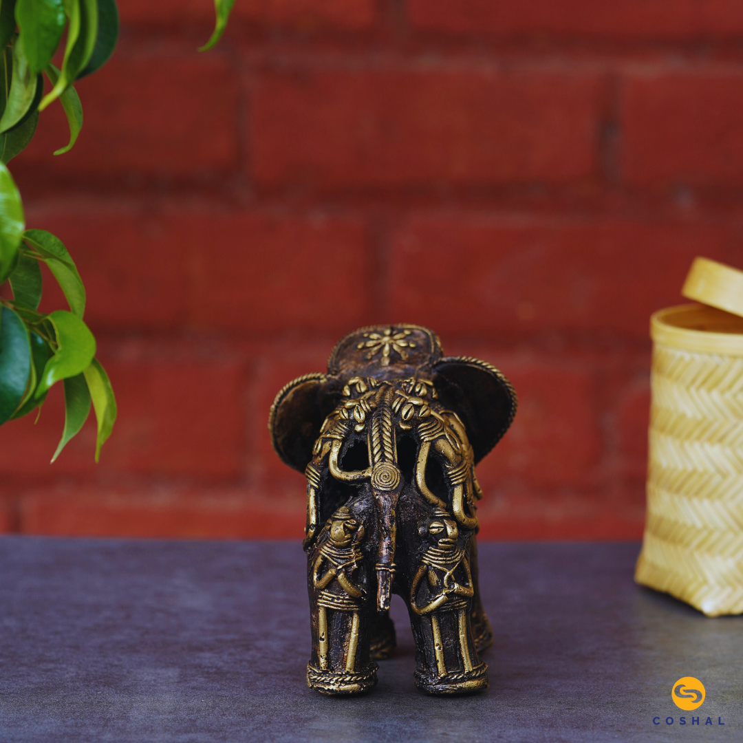 Handmade Indian Brass Elephant | Decorative Brass Showpiece | Bastar Dhokra Art | Coshal | CD52 3