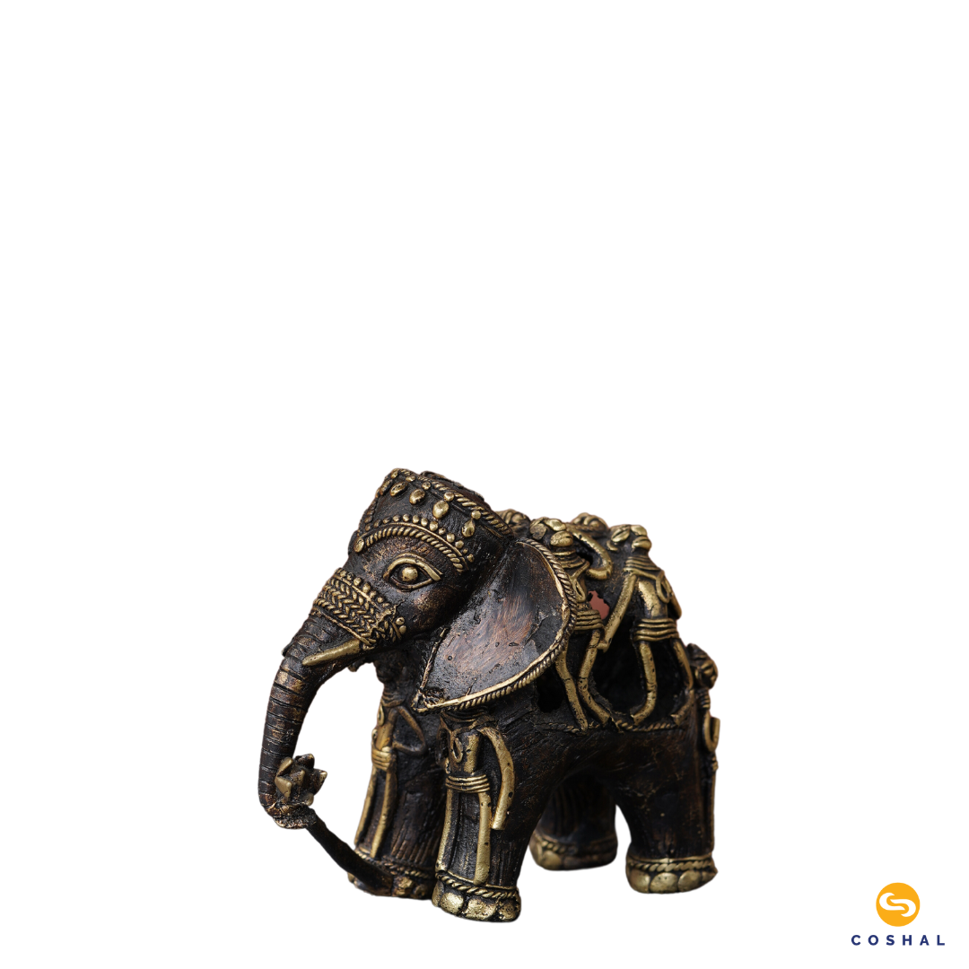 Handmade Indian Brass Elephant | Decorative Brass Showpiece | Bastar Dhokra Art | Coshal | CD52 4