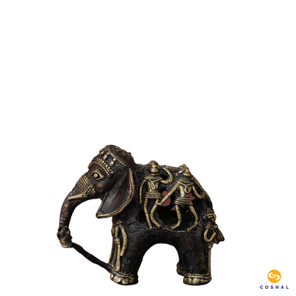 Handmade Indian Brass Elephant | Decorative Brass Showpiece | Bastar Dhokra Art | Coshal | CD52 5