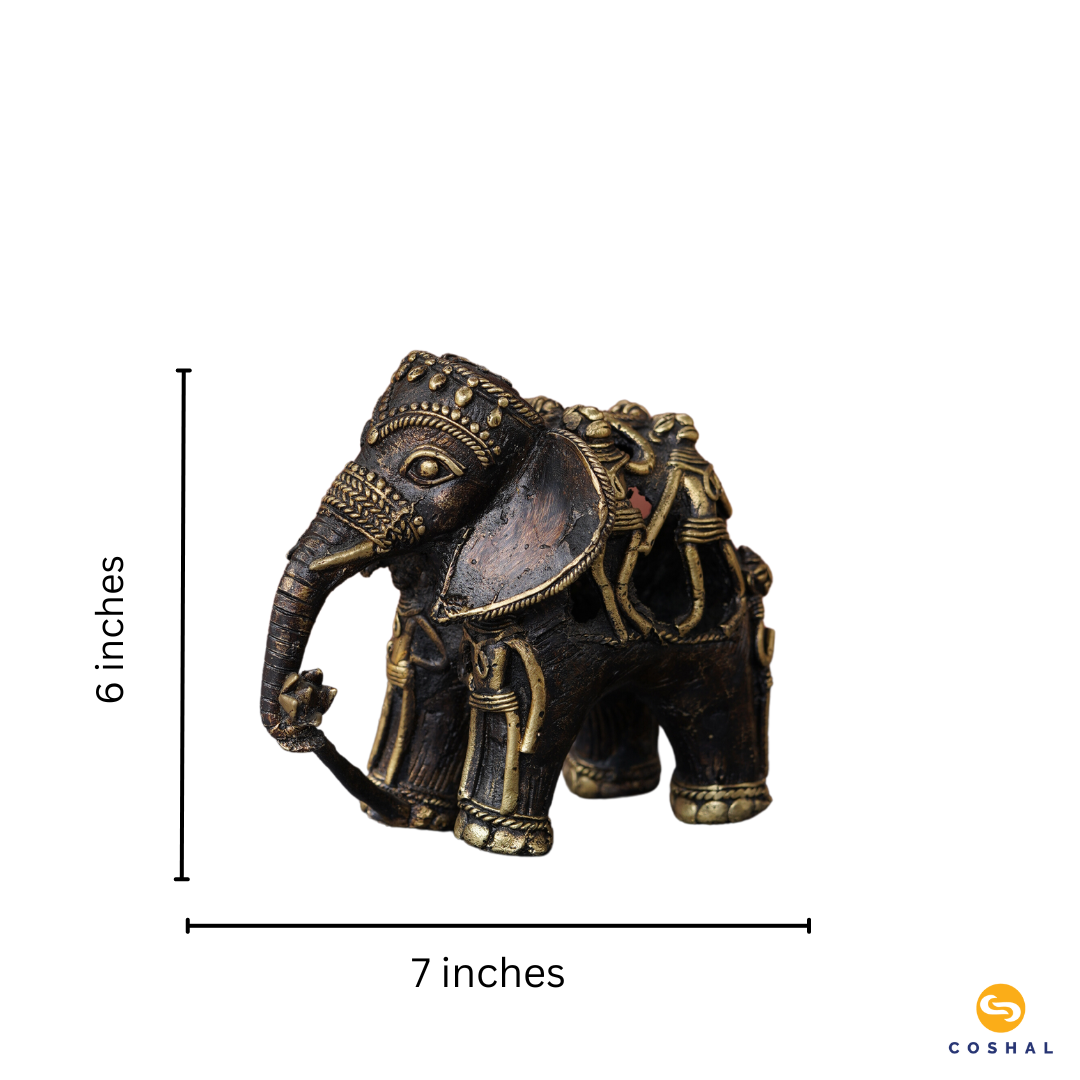 Handmade Indian Brass Elephant | Decorative Brass Showpiece | Bastar Dhokra Art | Coshal | CD52 8
