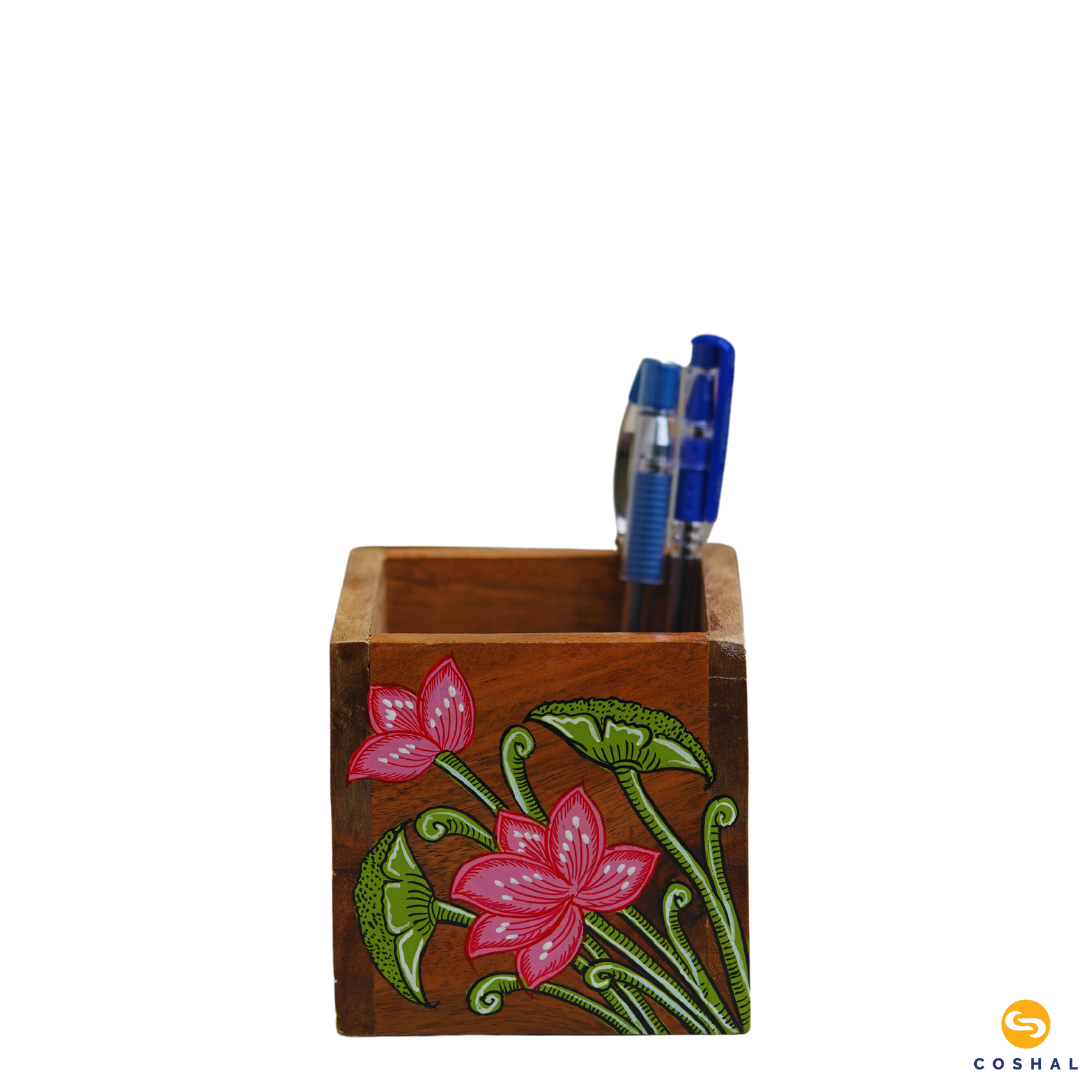 Handpainted Flower Penstand | Pattachitra Pink-Green | Best for table decor | Coshal | OD17 2