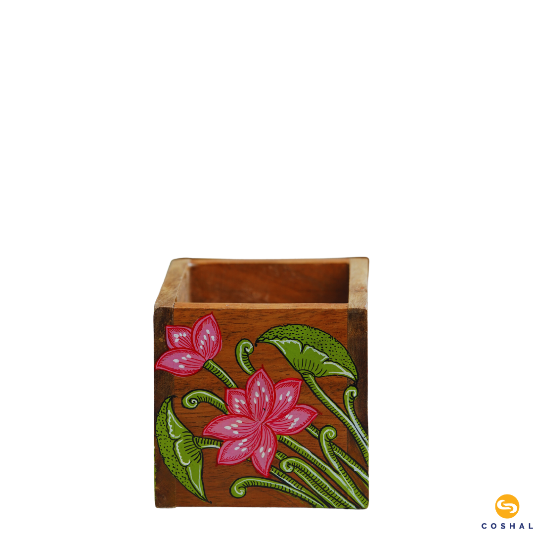 Handpainted Flower Penstand | Pattachitra Pink-Green | Best for table decor | Coshal | OD17 6