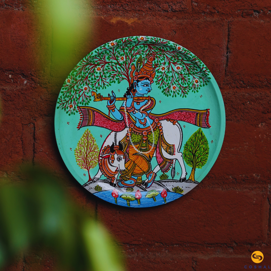 Krishna with Cow Plate | Pattachitra | Best for wall decor | Coshal | OD53 1