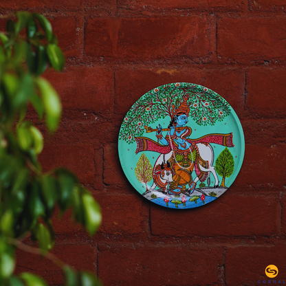 Krishna with Cow Plate | Pattachitra | Best for wall decor | Coshal | OD53 2