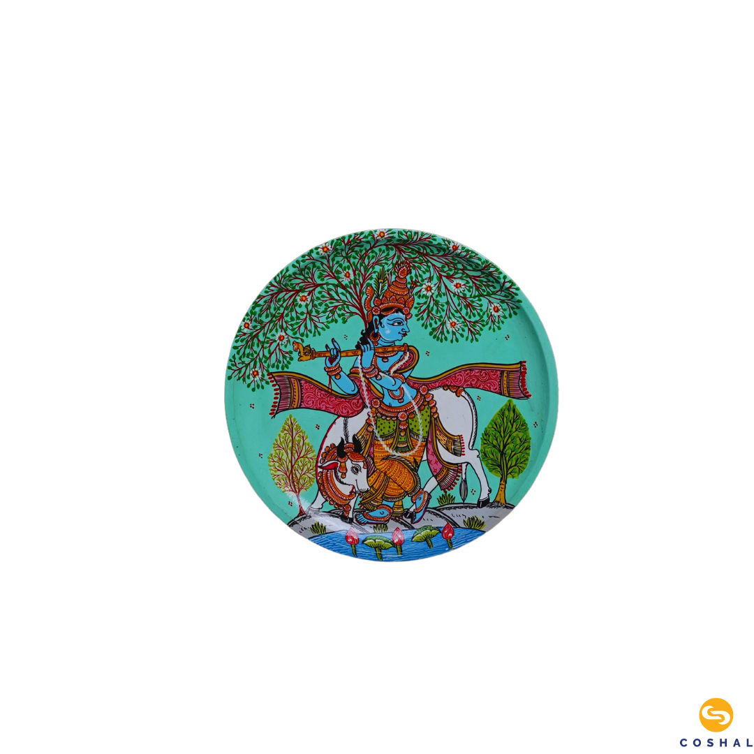 Krishna with Cow Plate | Pattachitra | Best for wall decor | Coshal | OD53 4