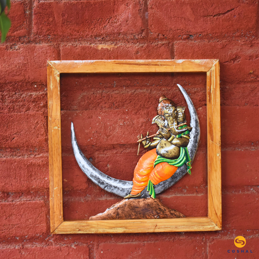 Lord Ganesha On Moon Wall Frame | Wrought Iron Decor | Lord Ganesha Wall Frame | WD4