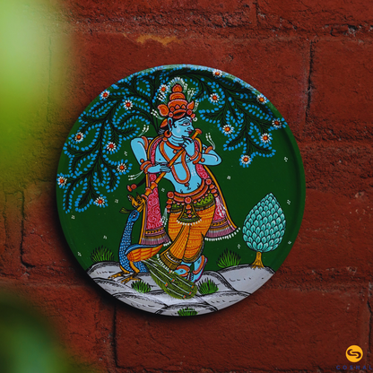 Lord Krishna Wooden Wall Plate | Handpainted Pattachitra Art | Wall Decor | Coshal | OD54 1