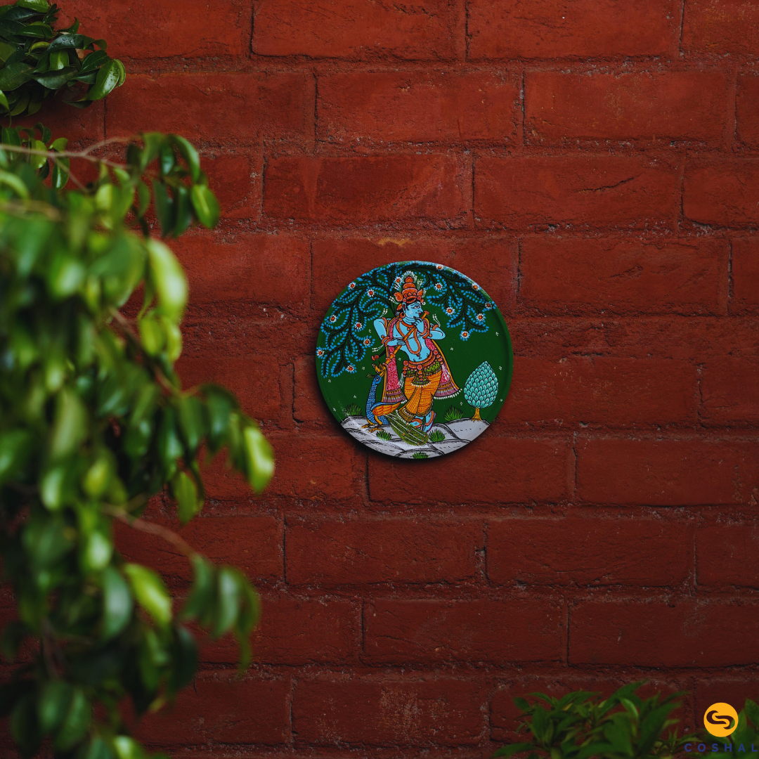 Lord Krishna Wooden Wall Plate | Handpainted Pattachitra Art | Wall Decor | Coshal | OD54 2