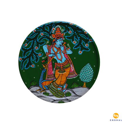 Lord Krishna Wooden Wall Plate | Handpainted Pattachitra Art | Wall Decor | Coshal | OD54 3