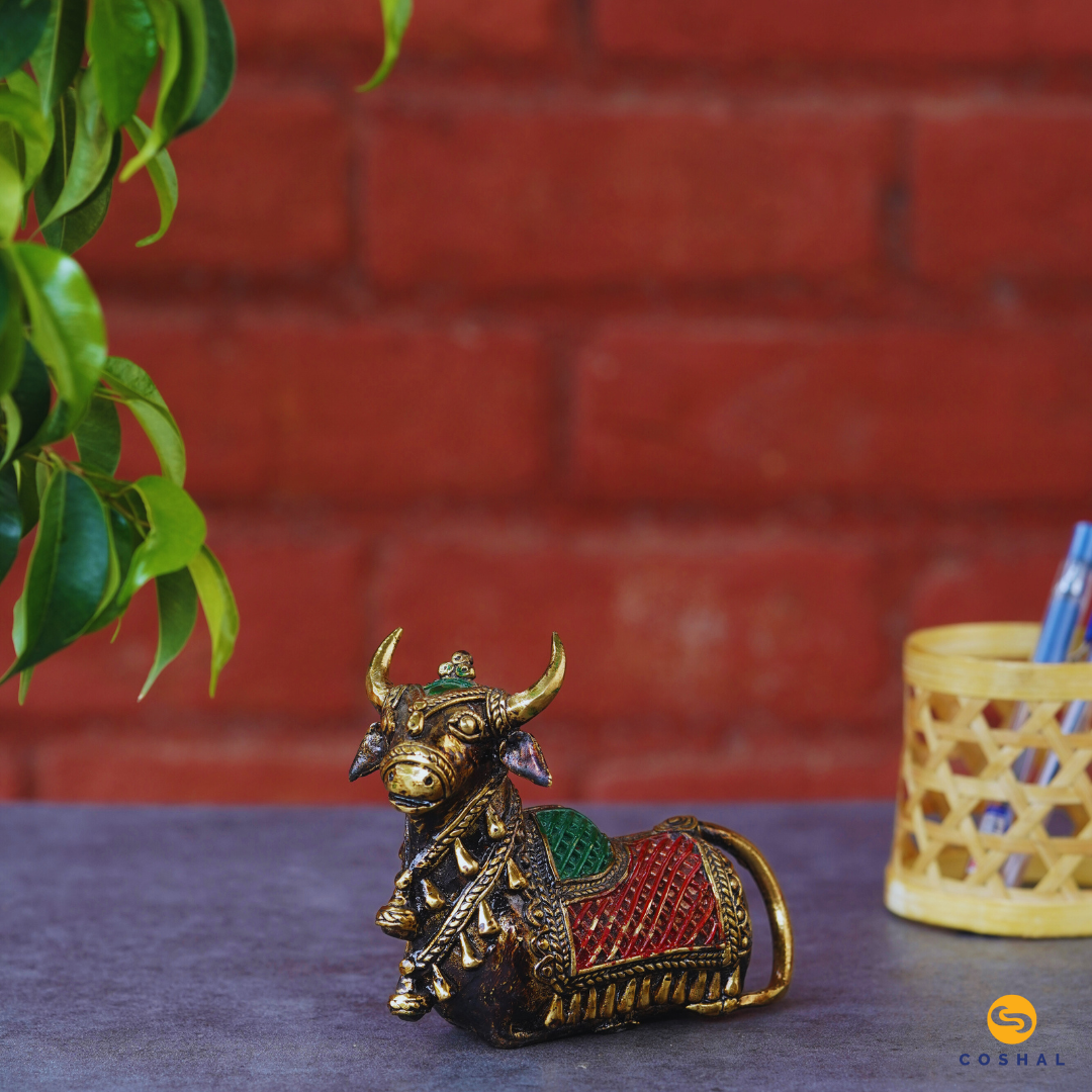 Nandi Bull | Dhokra auspicious Art | Best for Table Tops |  Bastar Dhokra Metal Craft Brass | Coshal | CD24 1