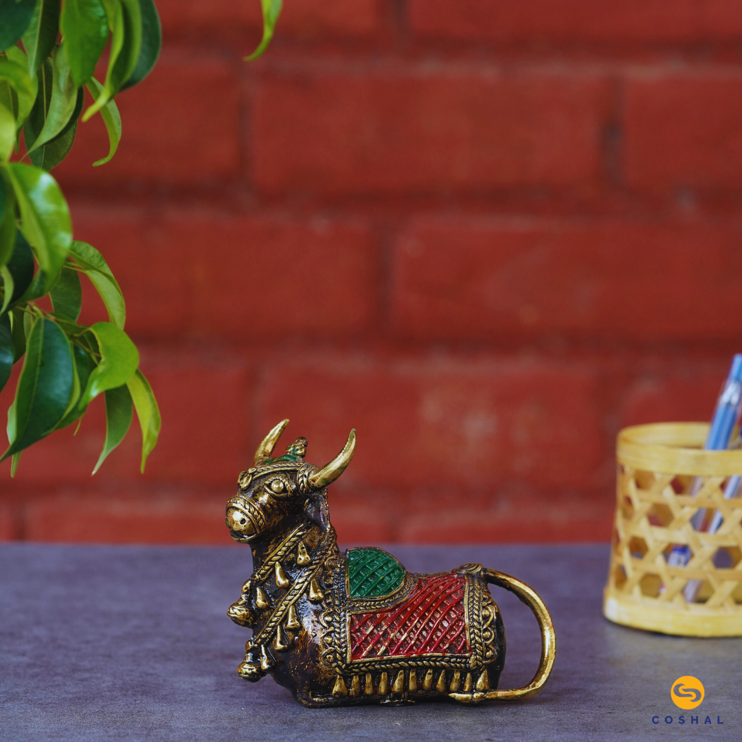 Nandi Bull | Dhokra auspicious Art | Best for Table Tops |  Bastar Dhokra Metal Craft Brass | Coshal | CD24 2