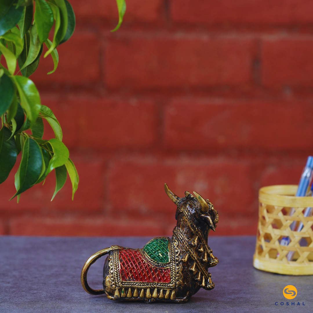 Nandi Bull | Dhokra auspicious Art | Best for Table Tops |  Bastar Dhokra Metal Craft Brass | Coshal | CD24 4