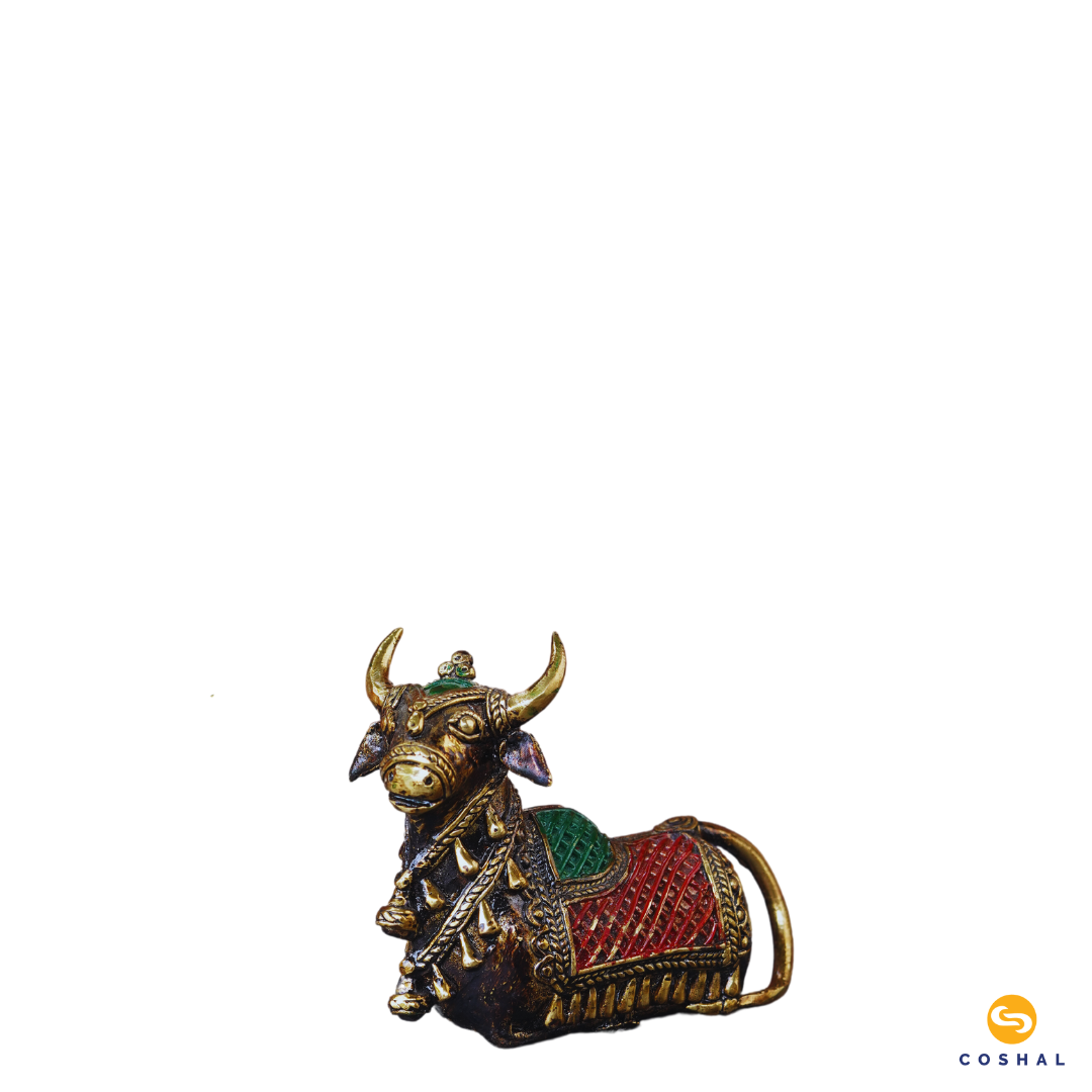 Nandi Bull | Dhokra auspicious Art | Best for Table Tops |  Bastar Dhokra Metal Craft Brass | Coshal | CD24 5