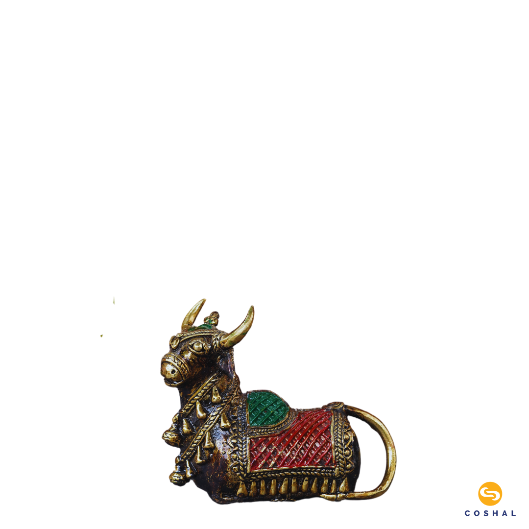 Nandi Bull | Dhokra auspicious Art | Best for Table Tops |  Bastar Dhokra Metal Craft Brass | Coshal | CD24 6