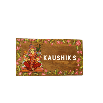 Pattachitra Godess Shree Lakshmi House and Office Door Personalized Wooden Name plates | NM14 2
