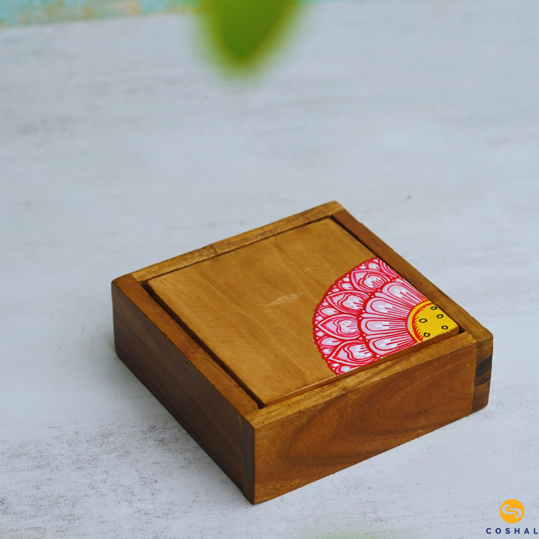 Pattachitra Handcrafted Square Coaster set | Best for table decor | Coshal | OD24 1