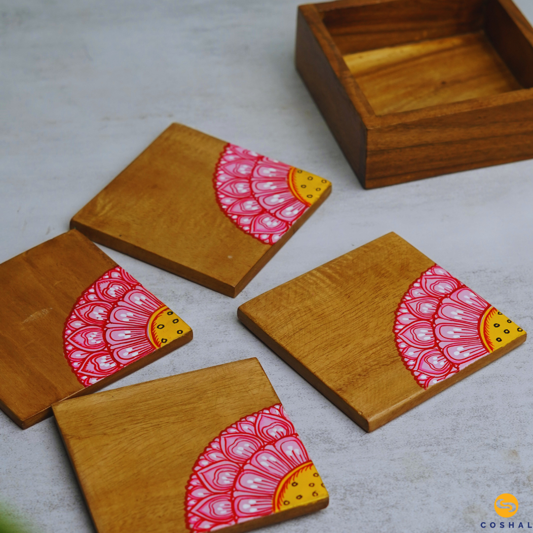 Pattachitra Handcrafted Square Coaster set | Best for table decor | Coshal | OD24 2