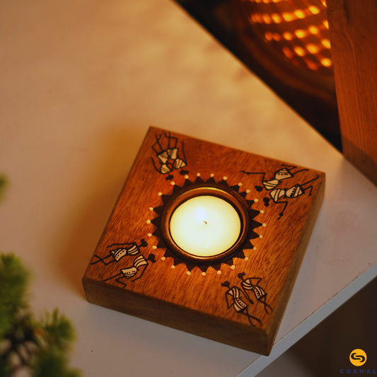 Pattachitra Handpainted Wooden Tea-light Holder | Table Decor | Coshal | OD66 1