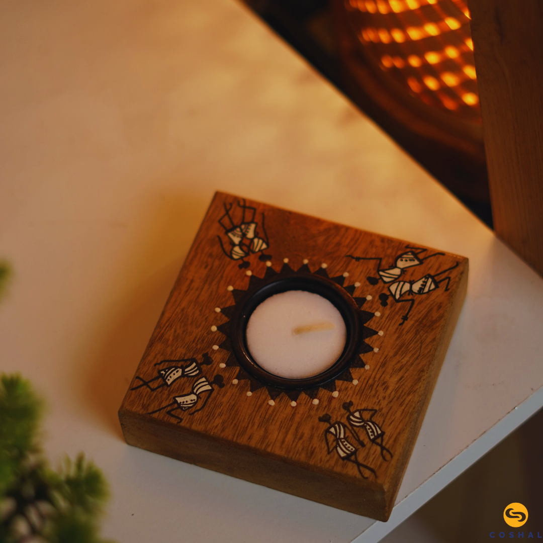 Pattachitra Handpainted Wooden Tea-light Holder | Table Decor | Coshal | OD66 2