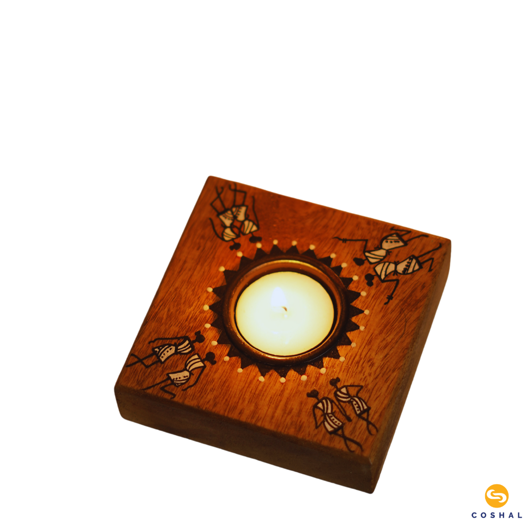 Pattachitra Handpainted Wooden Tea-light Holder | Table Decor | Coshal | OD66 3