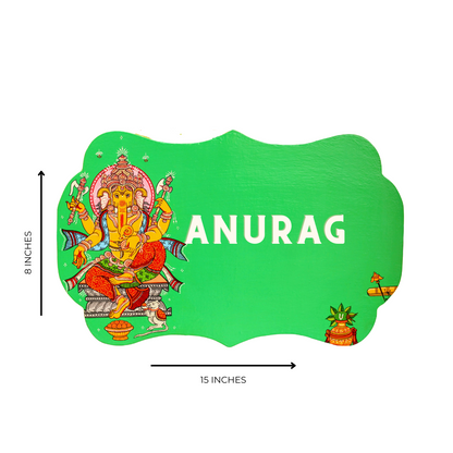 Pattachitra Lord Ganesha With Mushak Vahan House and Office Door Personalized Wooden Name plates | NM30 3