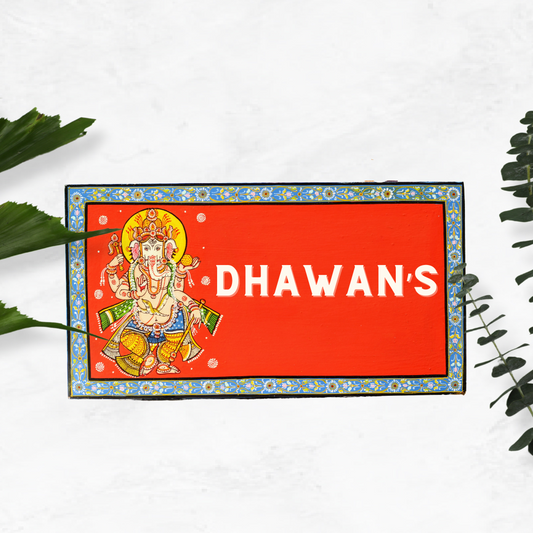 Pattachitra Lord Shree Siddhivinayaka House and Office Door Personalized Wooden Name plates | NM31 1