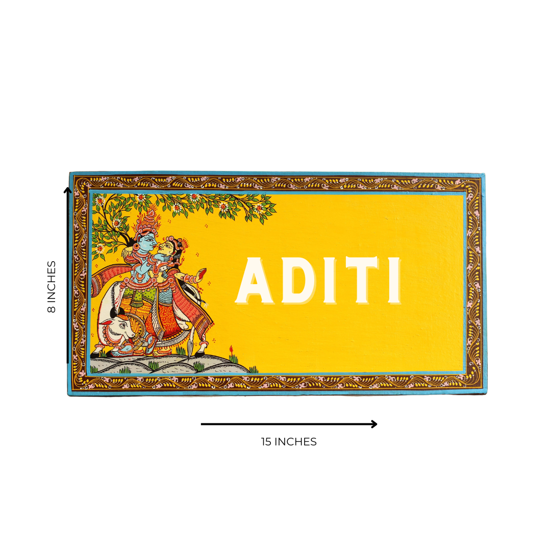 Pattachitra RadhaKrishna Personalized House and Office Door Wooden Name plates | NM35 3