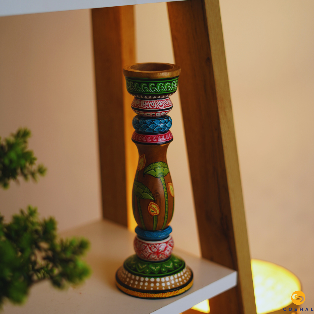 Pattachitra Wooden Candle Holder | Best for table decor | Coshal | OD72 2
